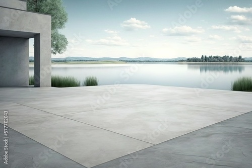 Tela Modern concrete floor surface with natural view, generative ai image creation