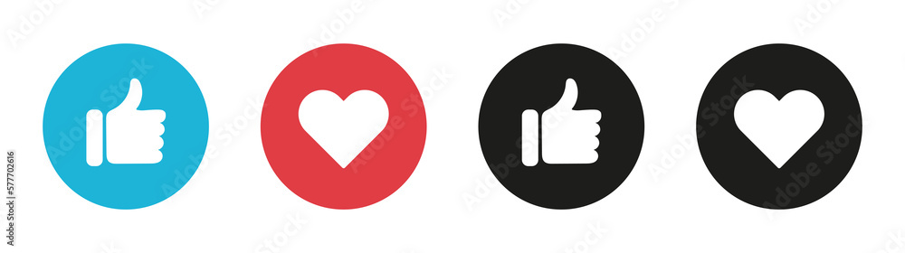 Thumbs up and heart, social media vector icon. Button set isolated on white background. EPS 10 Thumbs up and heart, social media vector icon. Button set isolated on white background. EPS 10