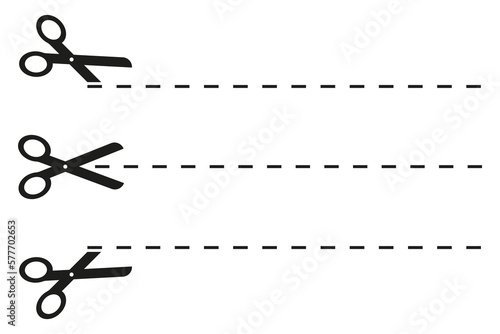 Scissors vector icon. Cut along dotted lines.  Vector illustration. EPS 10
