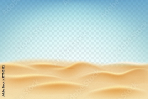 Realistic sand. Playa beach. Stones and sandy dunes. Tropical desert background. 3D sea coast. Ocean bottom. River waves. Dry nature panorama. Sahara scenery. Vector realistic pattern