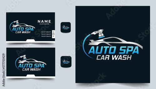 auto detailing servis logo design template with business card design photo