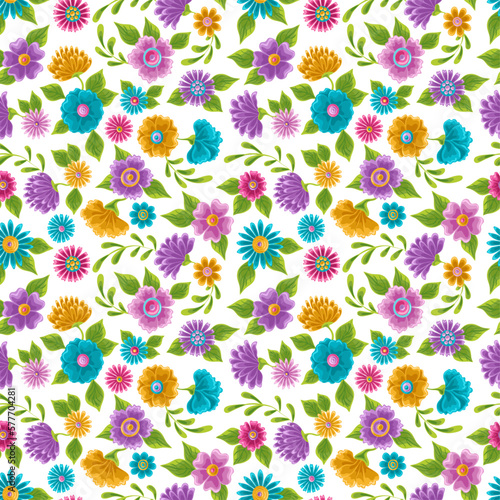 Wonderland floral seamless pattern. Bright colored flowers and leaves. daisies  buttercups  marigold sand others. Texture for fabric  wallpaper  print