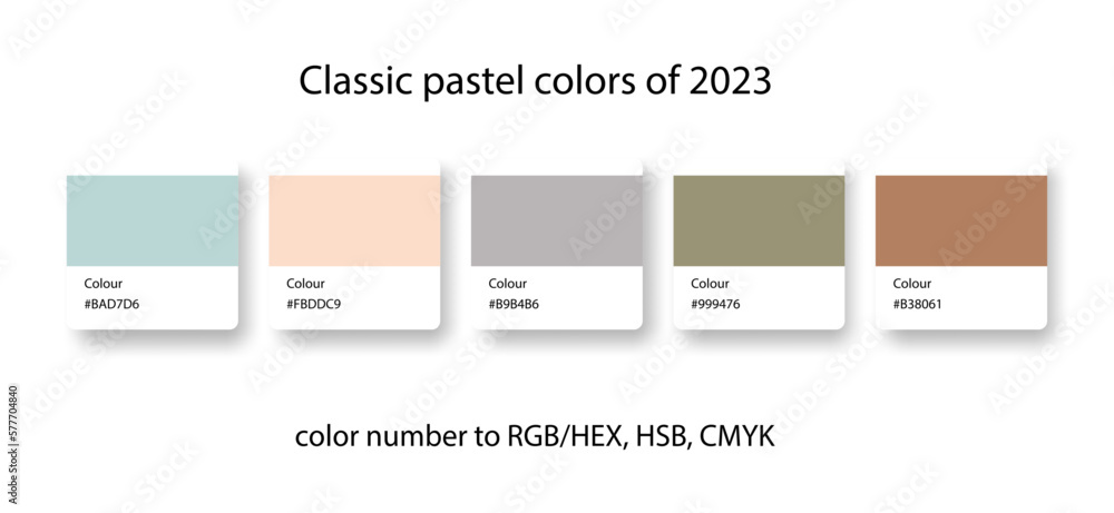 Vecteur Stock Classic pastel colors palette of 2023. Trend color guide  collection in RGB, CMYK. Bright color set for fashion, home interior,  design. | Adobe Stock
