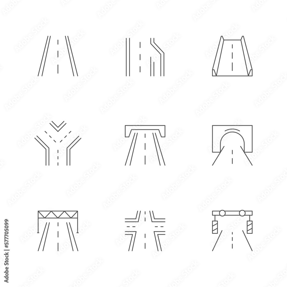Set line icons of road Set line icons of road