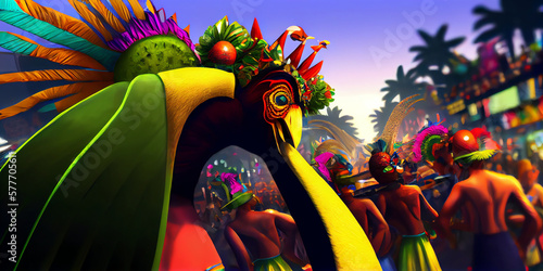 Rio carnival extravaganza cartoon style. Carnival in Rio de Janeiro. Generative Ai photo