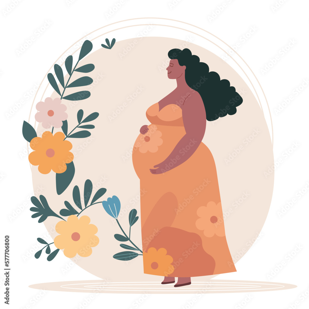 Pregnant african woman. Motherhood concept. Vector flat cartoon illustration Pregnant african woman. Motherhood concept. Vector flat cartoon illustration