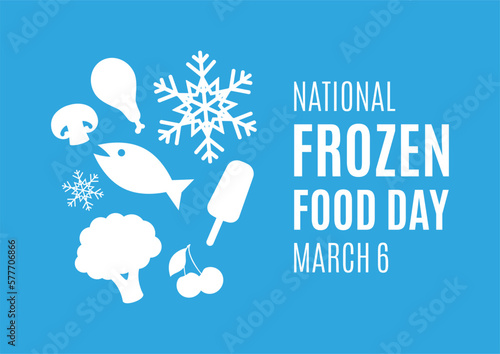 National Frozen Food Day vector illustration. Frozen food white simple icon set on a blue background. March 6 every year. Important day