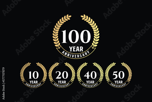 Golden Elegant Luxury 10 20 40 50 100 Years Anniversary Badge Emblem Label Design Vector
