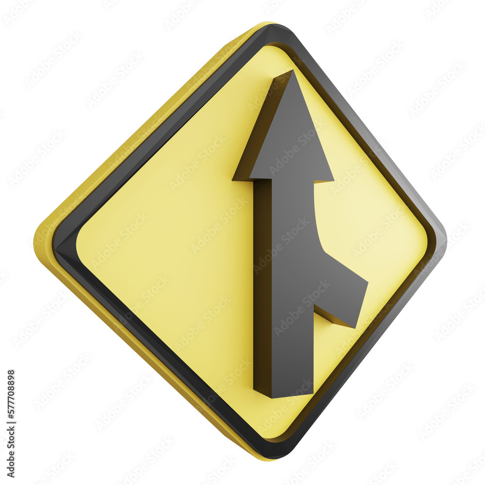 3D render merge sign icon isolated on transparent background, yellow cautionary sign 3D render merge sign icon isolated on transparent background, yellow cautionary sign