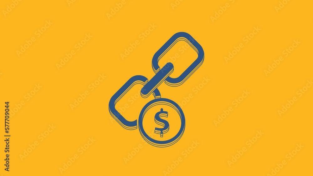 Blue Chain link and coin icon isolated on orange background. Link single. Hyperlink chain symbol. 4K Video motion graphic animation Blue Chain link and coin icon isolated on orange background. Link single. Hyperlink chain symbol. 4K Video motion graphic animation