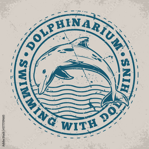 Dolphinarium park vintage monochrome label