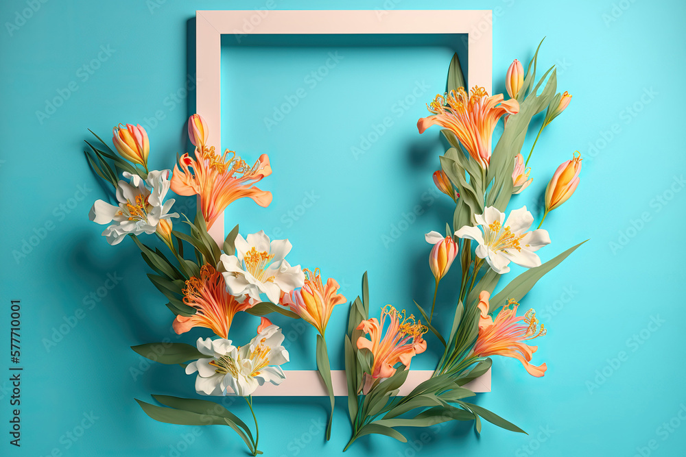 Vertical square frame with beautiful floral decoration made of