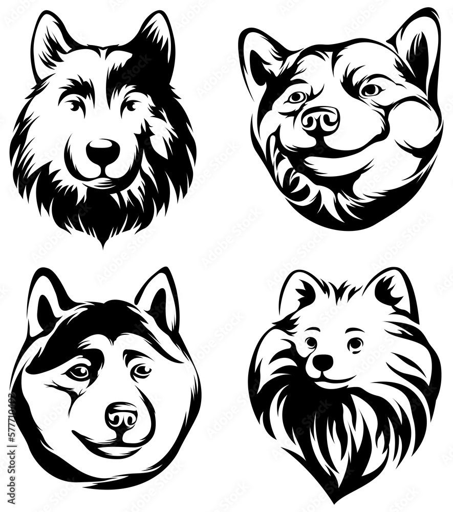 Fototapeta premium Heads of dogs. Abstract character illustration. Graphic logo design templates for emblem.