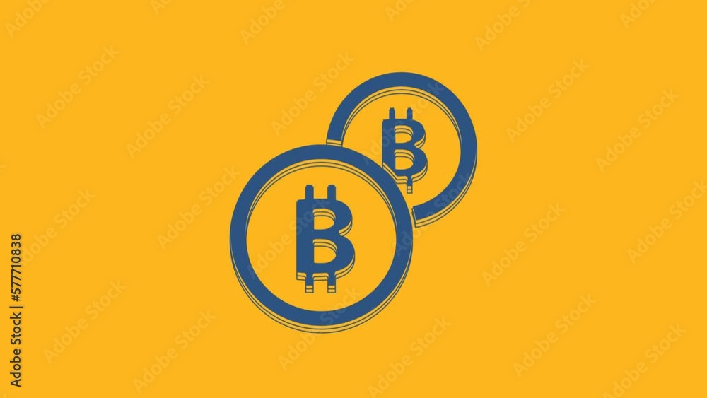 Blue Cryptocurrency coin Bitcoin icon isolated on orange background. Physical bit coin. Blockchain based secure crypto currency. 4K Video motion graphic animation Blue Cryptocurrency coin Bitcoin icon isolated on orange background. Physical bit coin. Blockchain based secure crypto currency. 4K Video motion graphic animation