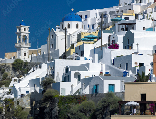 The clifftop town of Imerovigli on the volcanic island of Santorini in the Aegean Sea of the coast of mainland Greece.