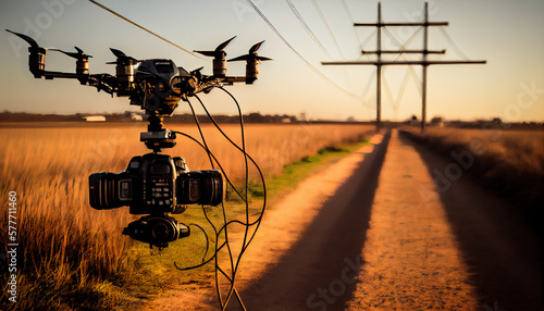 A drone inspecting a power line generated by AI photo