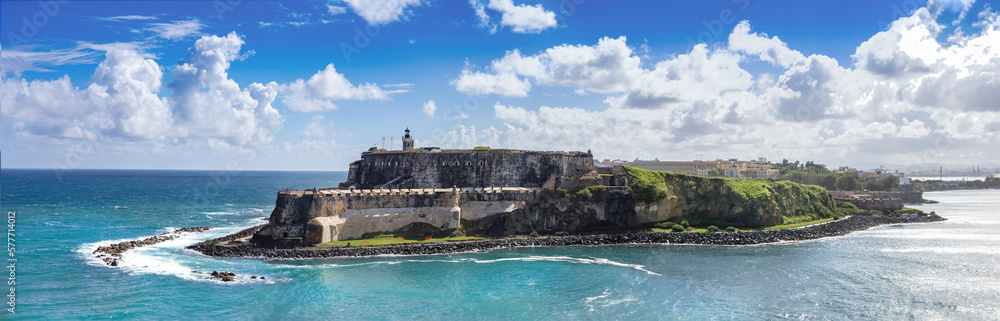 National park Castillo San Felipe del Morro Fortress in old San Juan, Puerto Rico, UNESCO site.