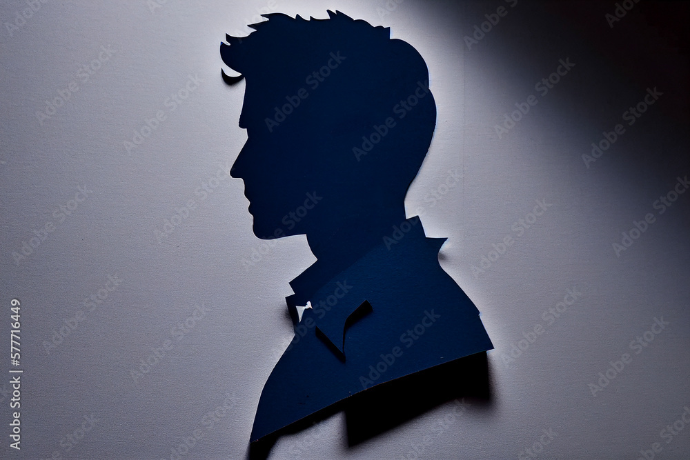 Silhouette of a man on a dark background with a shadow. Father's Day. Generative AI Silhouette of a man on a dark background with a shadow. Father's Day. Generative AI