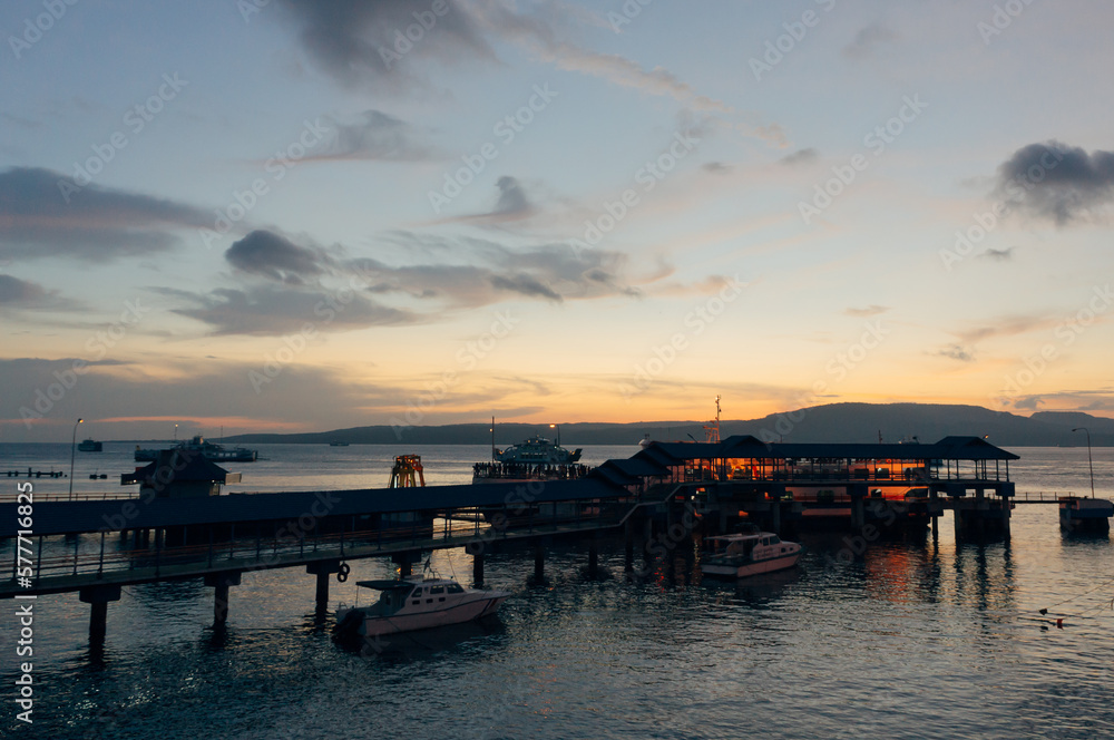 Beautiful sunrise from Ketapang harbor, Banyuwangi, Indonesia