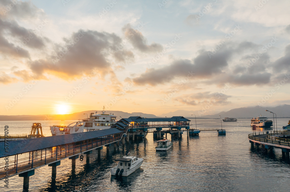 Beautiful sunrise from Ketapang harbor, Banyuwangi, Indonesia