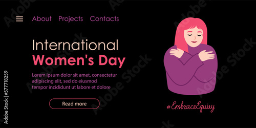 International Women's Day. Dark mode for interface design landing page or website template.