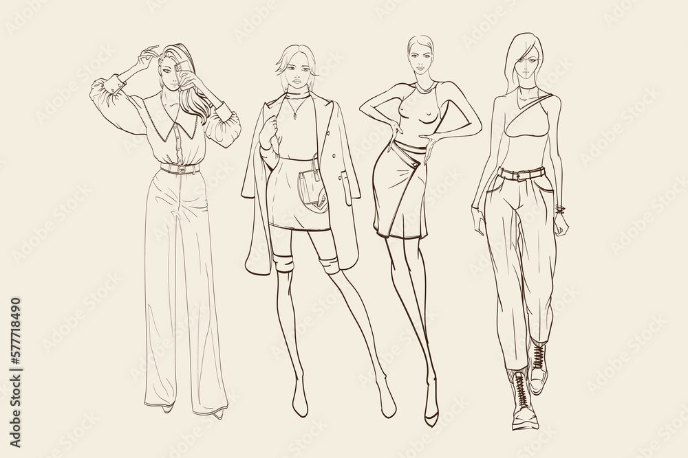 Female fashion set hand drawn womens clothes Vector Image