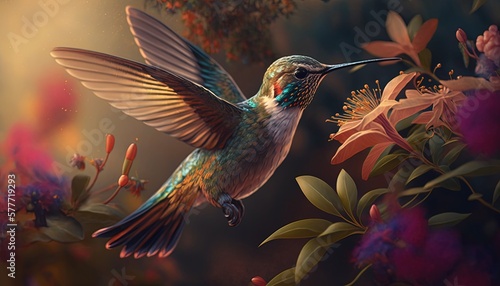 Generative Ai - hummingbird and flowers