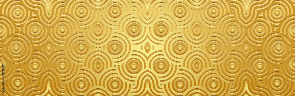 Banner, luxury cover design. Embossed geometric 3d pattern. Golden metallic background. Ethnic boho, current handmade themes of the peoples of the East, Asia, India, Mexico, Aztecs, Peru.
Banner, luxury cover design. Embossed geometric 3d pattern. Golden metallic background. Ethnic boho, current handmade themes of the peoples of the East, Asia, India, Mexico, Aztecs, Peru.