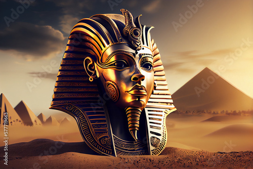 Canvas Print Stone pharaoh tutankhamen mask. Generative AI technology.