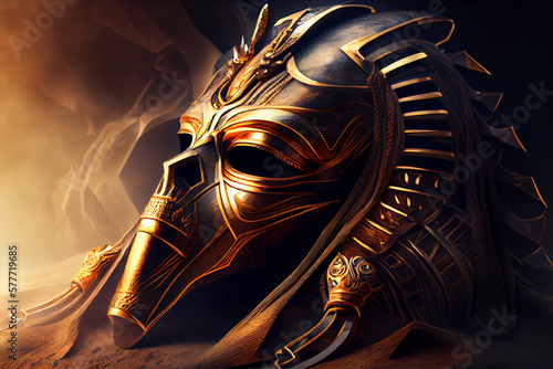 Stone pharaoh tutankhamen mask. Generative AI technology.