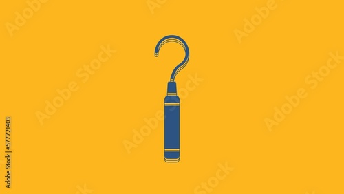 Blue Dental explorer scaler for teeth icon isolated on orange background. 4K Video motion graphic animation