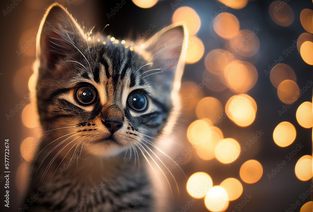 Cat Portrait with Bokeh Lights in the Background. Image generated with generative AI Cat Portrait with Bokeh Lights in the Background. Image generated with generative AI