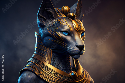 Beautiful abstract Egyptian God Bastet background. Generative AI technology. photo