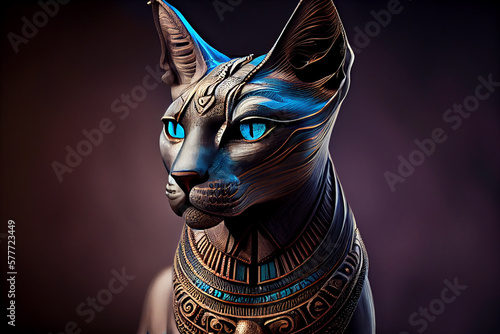 Beautiful abstract Egyptian God Bastet background. Generative AI technology. photo