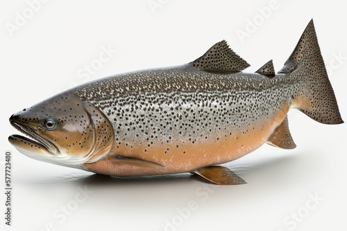 Realistic whole tuna salmon fish on white background. Ai