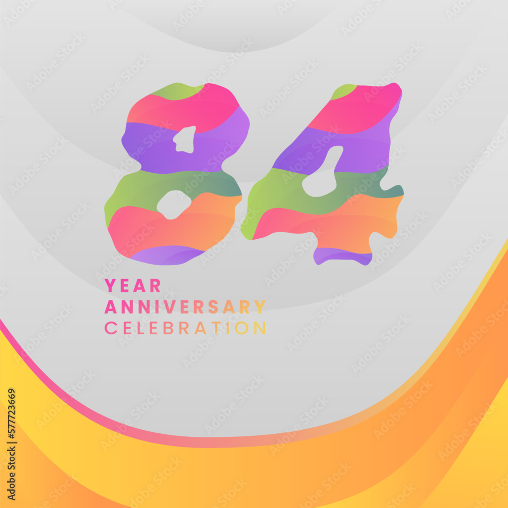 84 Years Annyversary Celebration. Abstract numbers with colorful templates. eps 10.