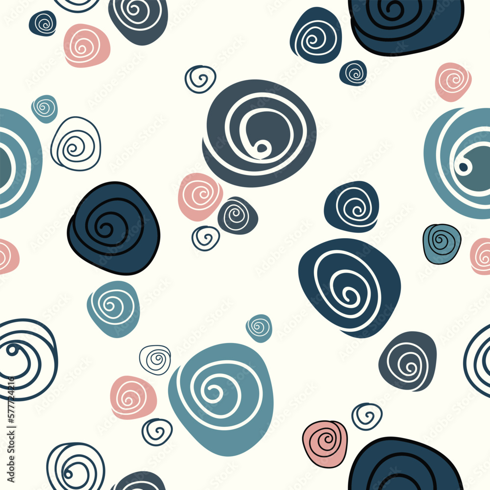 Retro doodle rose seamless vector pattern in pale navy blue and old pink. Abstract style hand drawn flowers are cute and romantic. Off white background gives this feminine illustration a vintage look.