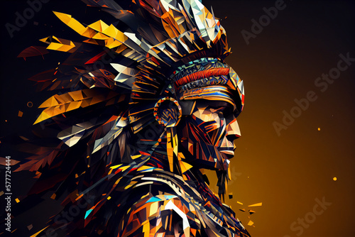 Beautiful abstract geometric Aztec warrior background. Generative AI technology.