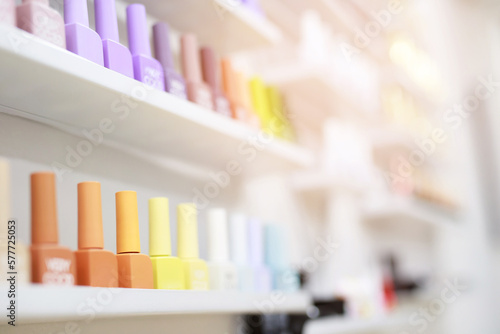 Fototapeta Naklejka Na Ścianę i Meble -  nail polish on the beauty salon shelf