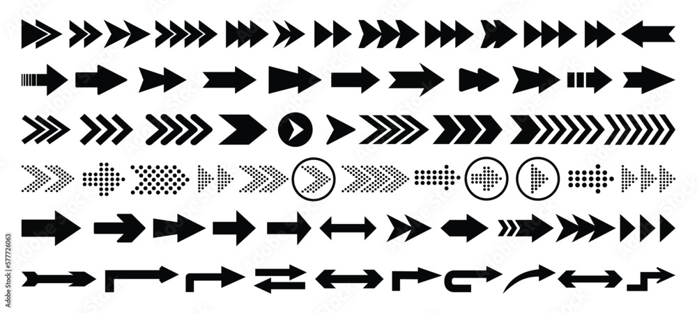 Mega set of vector arrows icon. Black arrow icon. Collection different ...