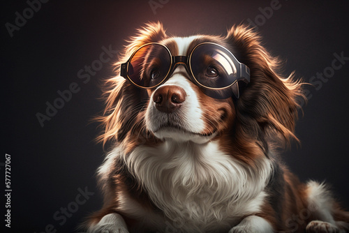 A cute cavalier king charles with light sun glasses at studio light made by generative ai © Robin