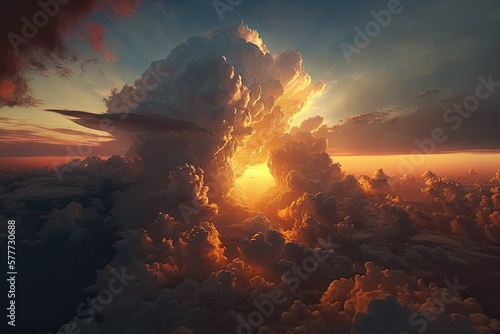 Stunning beautiful sunset and cloud formation. Generative AI