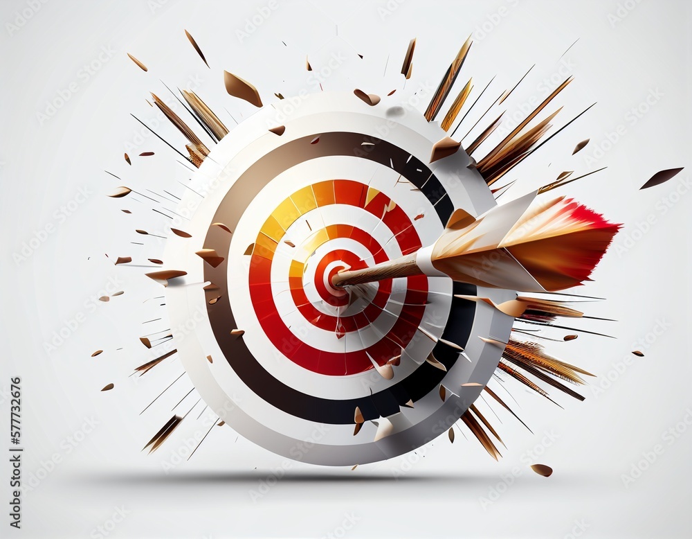 Arrows that stick right into the middle of the bullseye, indicating the target of a goal is reached.  Generative AI.