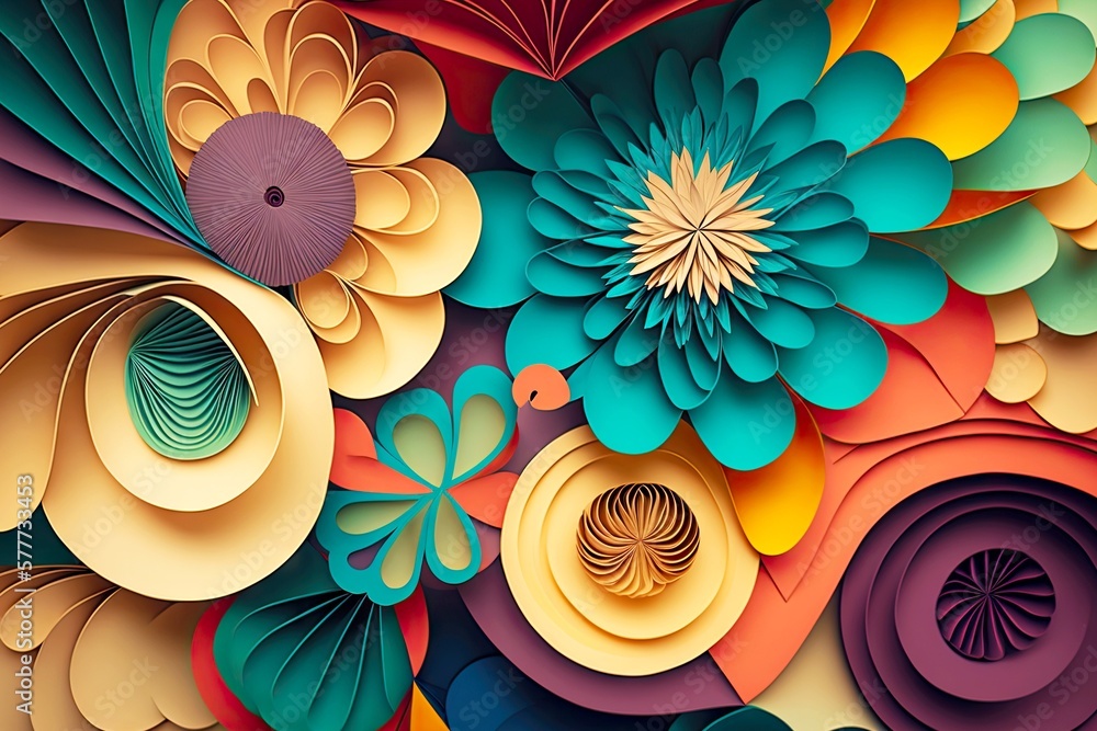 abstract multilayer flowers from multicolored paper sheets and