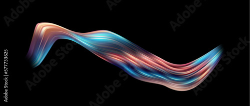 3D colored abstract twisted fluide shape dark background. Trendy liquid design. Flow shapes stream paint. Deep analysis brushstroke colorful banner. Vector illustration realistic dye mesh grid.