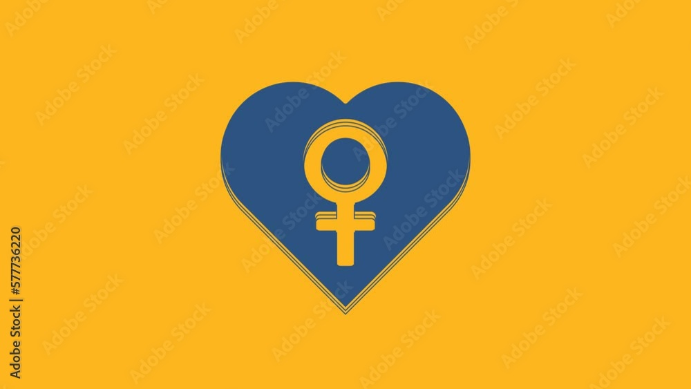 Blue Heart with female gender symbol icon isolated on orange background. Venus symbol. The symbol for a female organism or woman. 4K Video motion graphic animation Blue Heart with female gender symbol icon isolated on orange background. Venus symbol. The symbol for a female organism or woman. 4K Video motion graphic animation