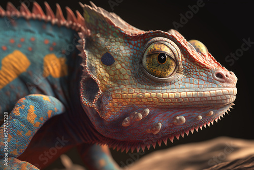 Multicolored chameleon close-up. AI generated