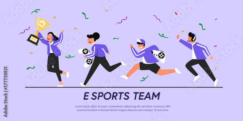 Teams of esports athletes in competitive outfits can compete against opponent teams to win trophies and prizes.