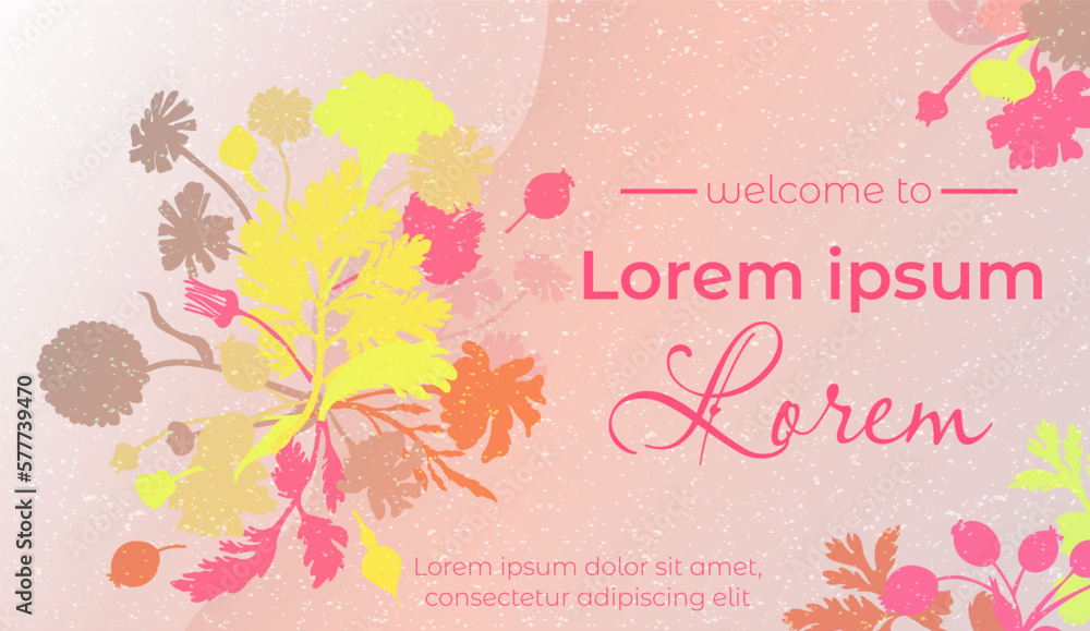 Banner with sample text and floral composition