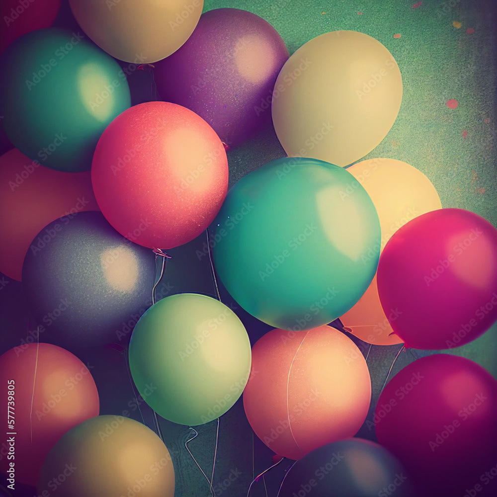multi colored balloons done with a retro vintage filter effect. concept of festival, celebration, birthday, for background design.